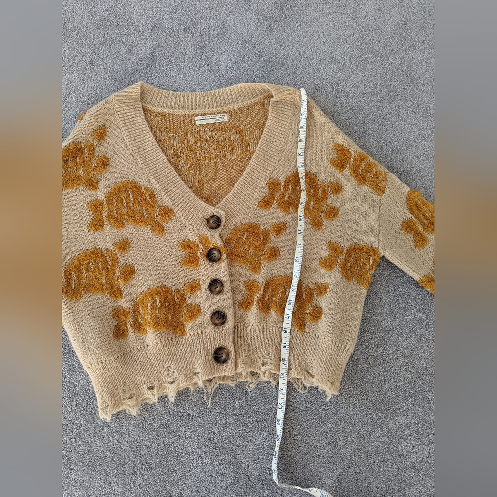 Anthropologie Floral Cardigan Cream & Gold - Picture 7 of 11